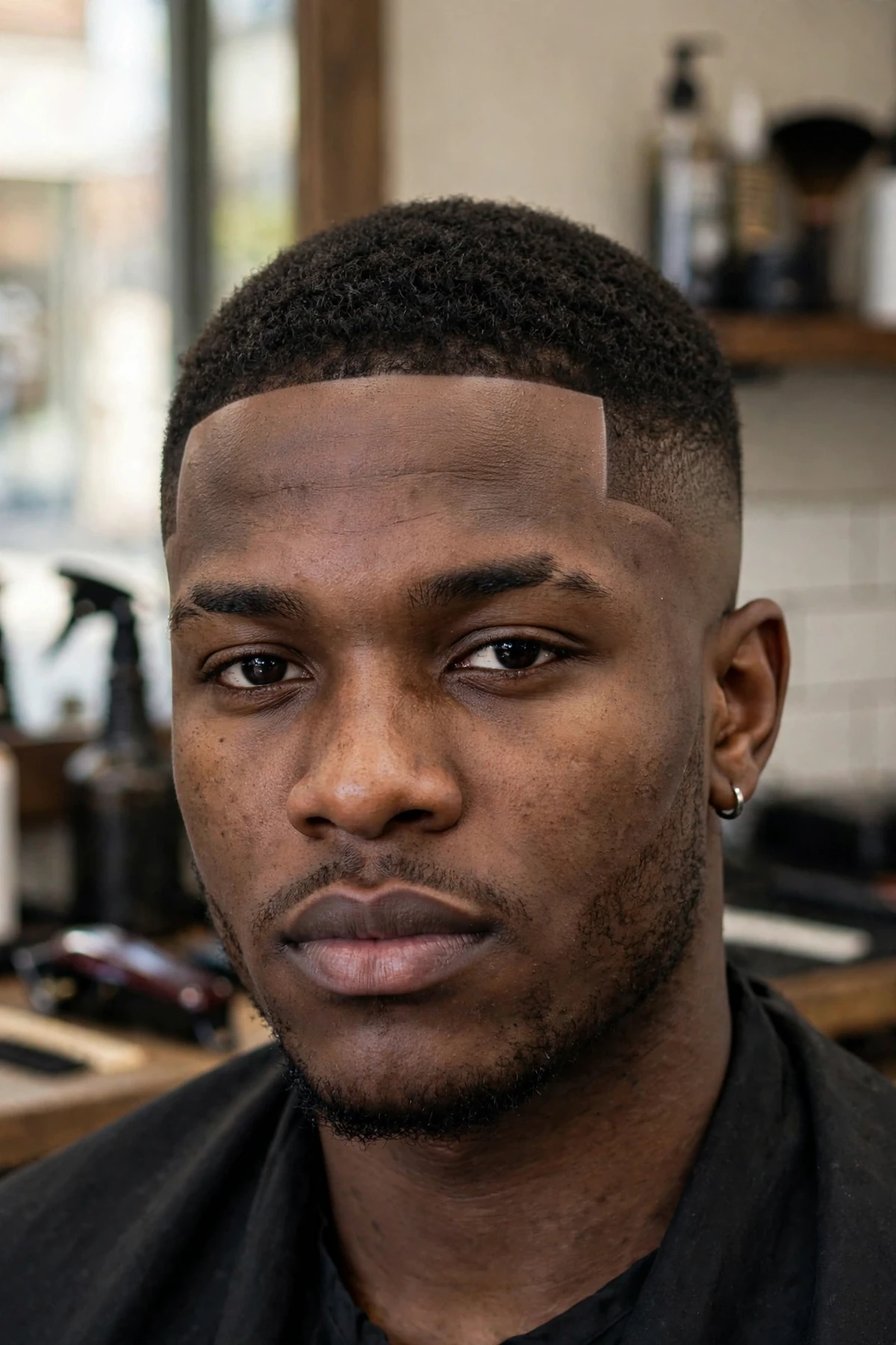 Line-up fade haircut with sharp razor hairline