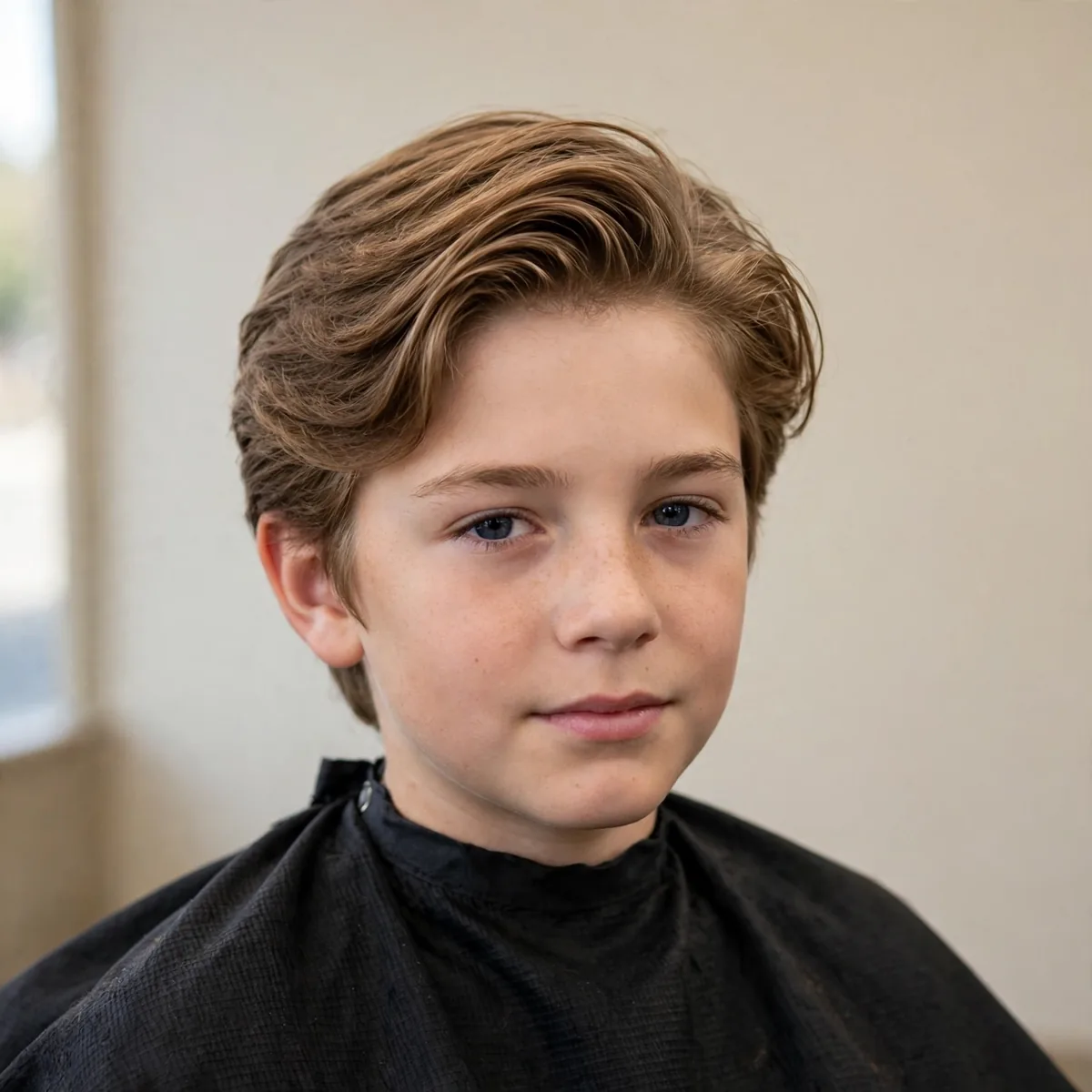 Bro flow haircut on a 10 year old boy, a relaxed medium length boys hairstyle