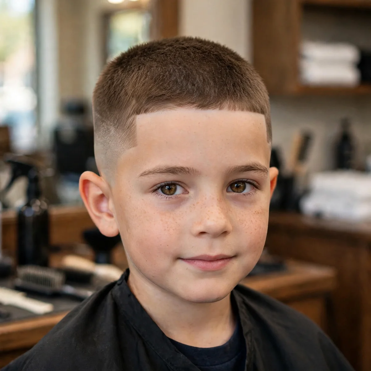 High fade kids haircut with a sharp lineup at the hairline