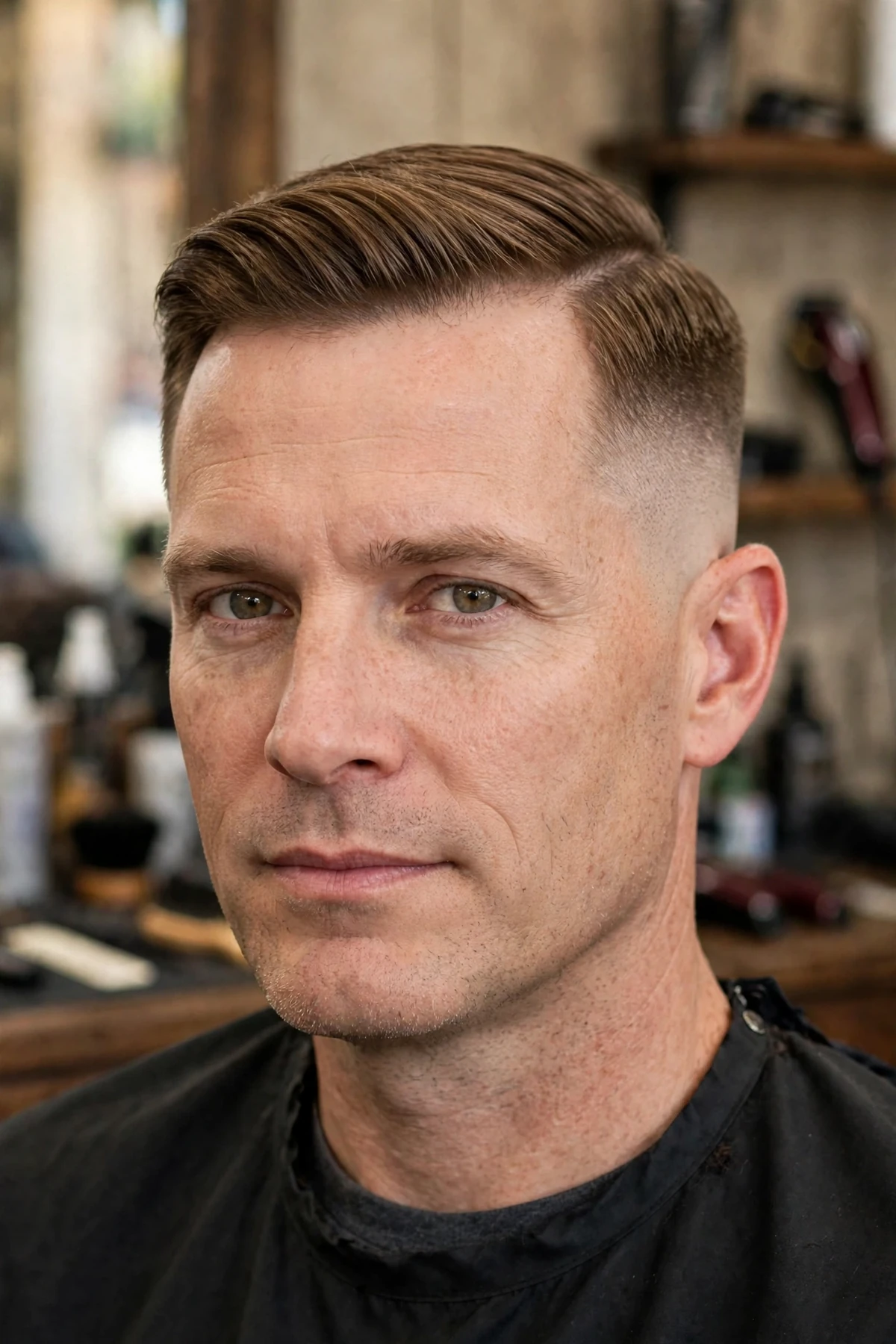 Comb over fade haircut with neat combed top