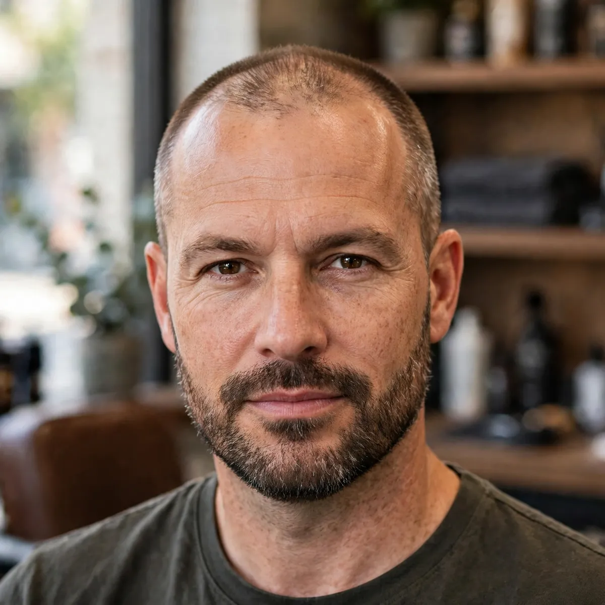 Buzz cut with beard for balding men, short buzzed hair paired with full beard