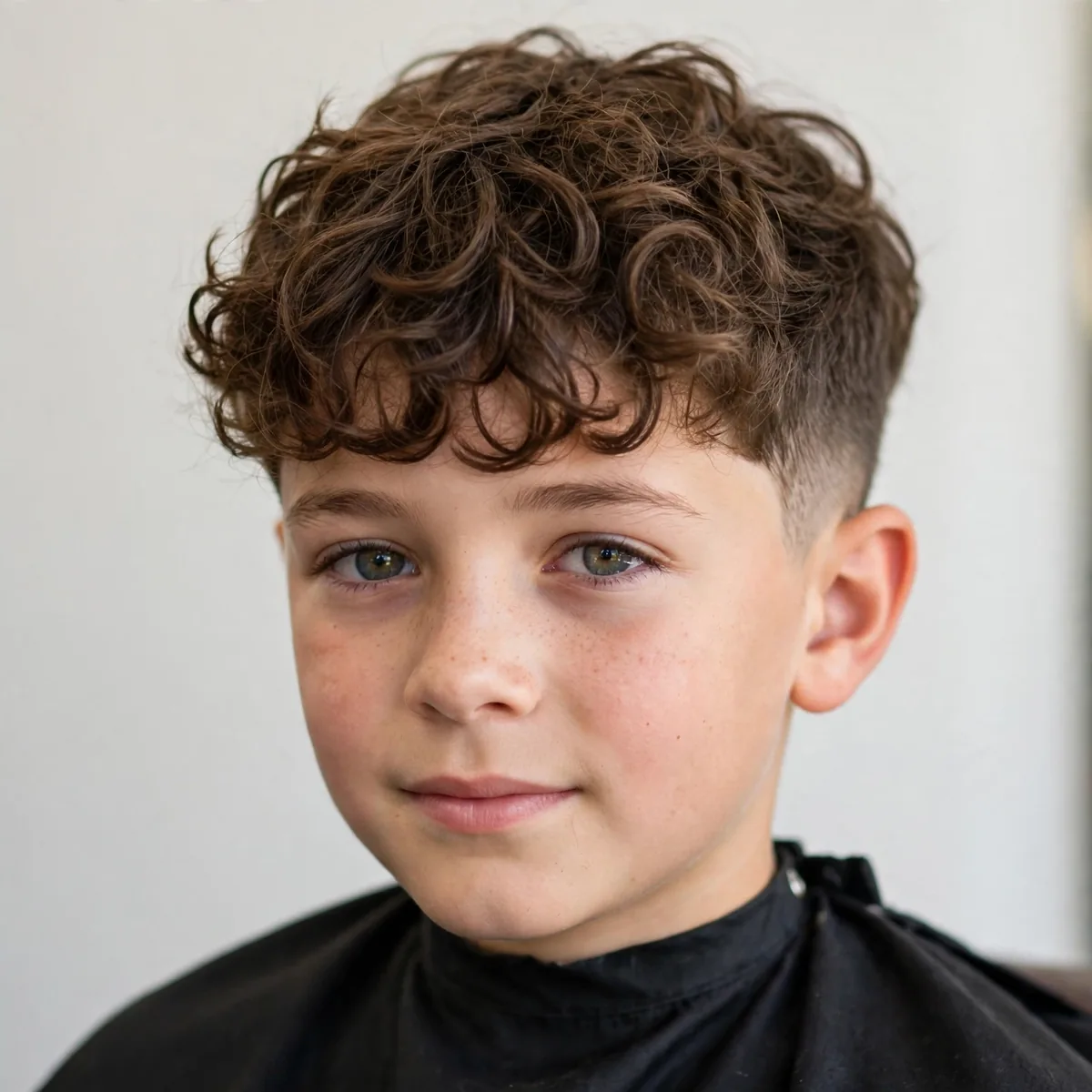 Curly fringe haircut on a 10 year old boy, a cute curly bangs boys haircut