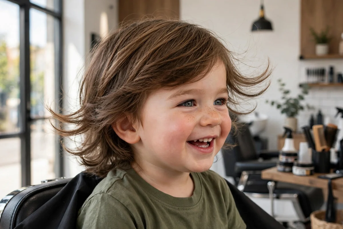 Baby boy with a baby boy flow haircut, longer flowing baby boy hairstyle