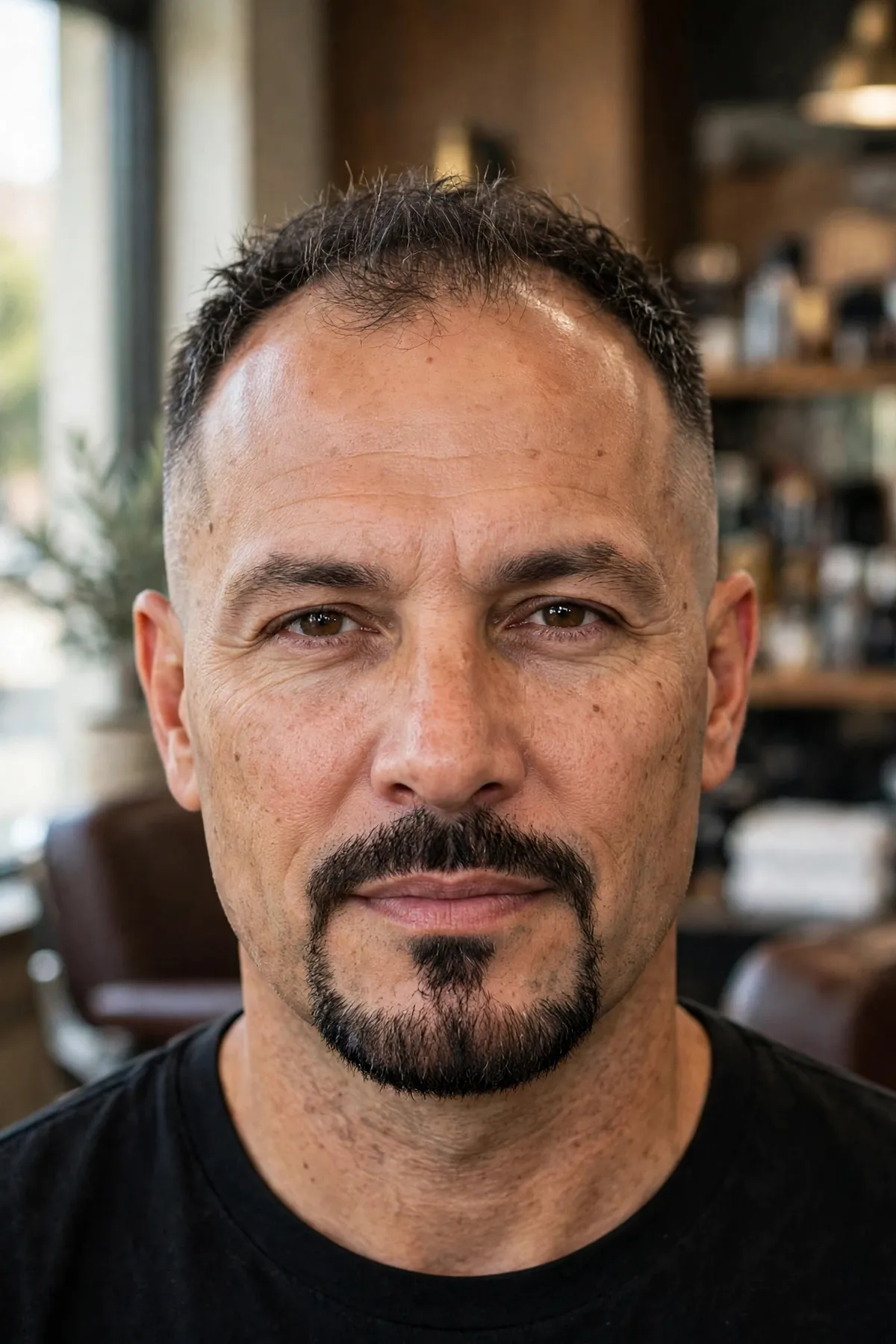 Short crop with goatee for balding men, textured crop top with goatee beard style