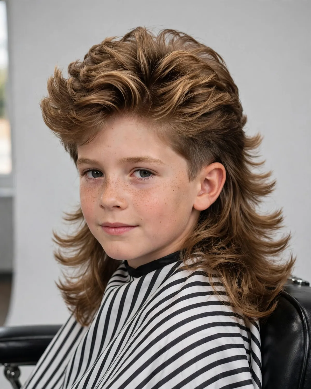 Vintage feathered boys mullet haircut photo — feathered retro layers, brushed-back wings, soft finish