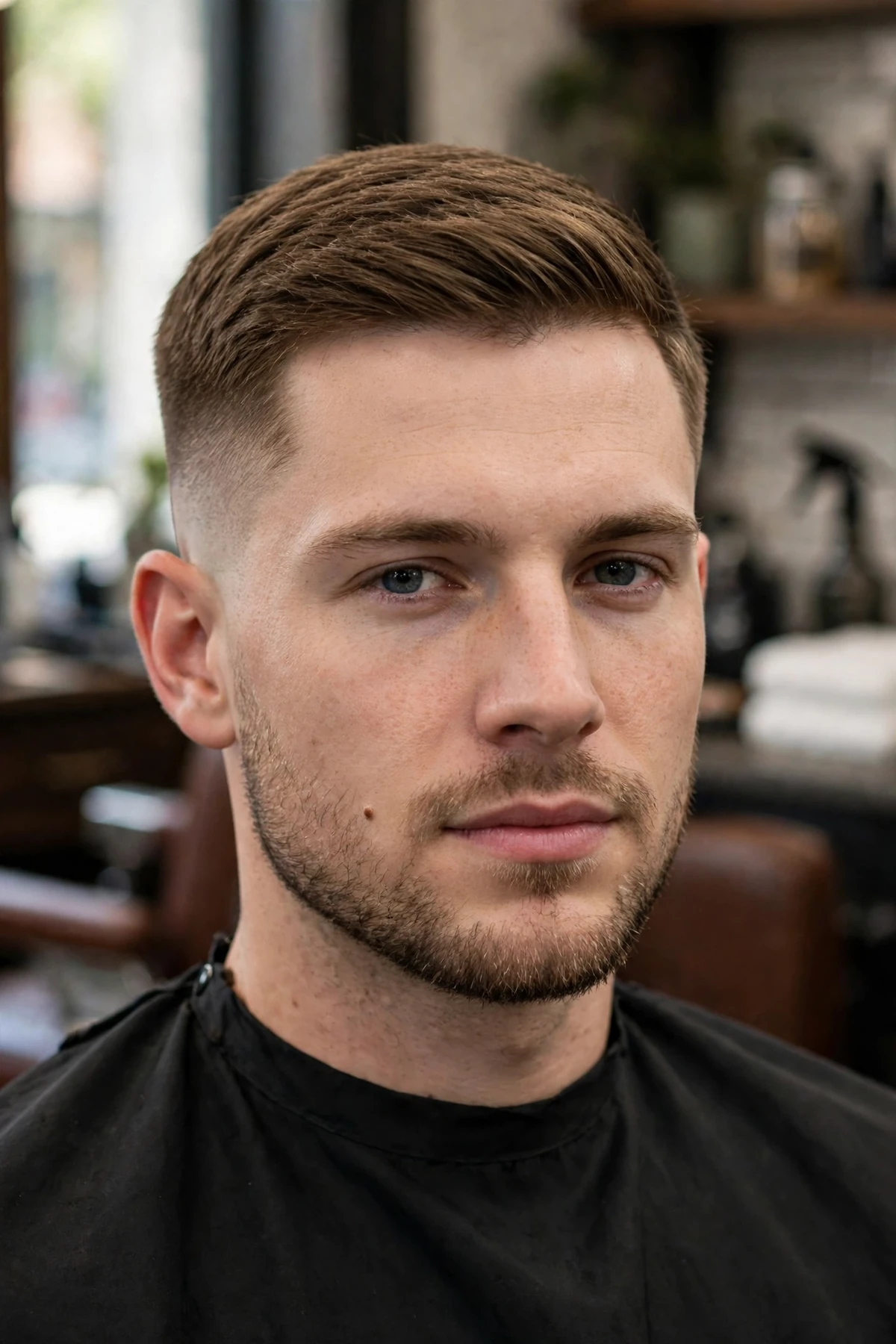 Ivy league fade haircut with neat side-parted top