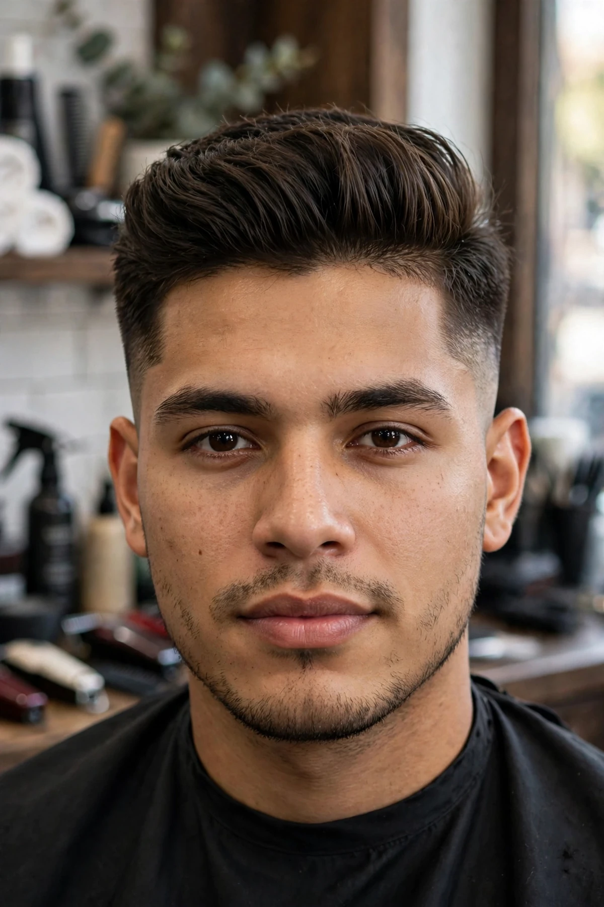 Quiff fade haircut with styled quiff