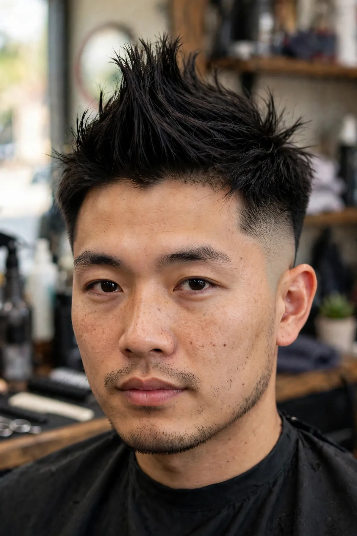 Faux hawk fade haircut with center strip