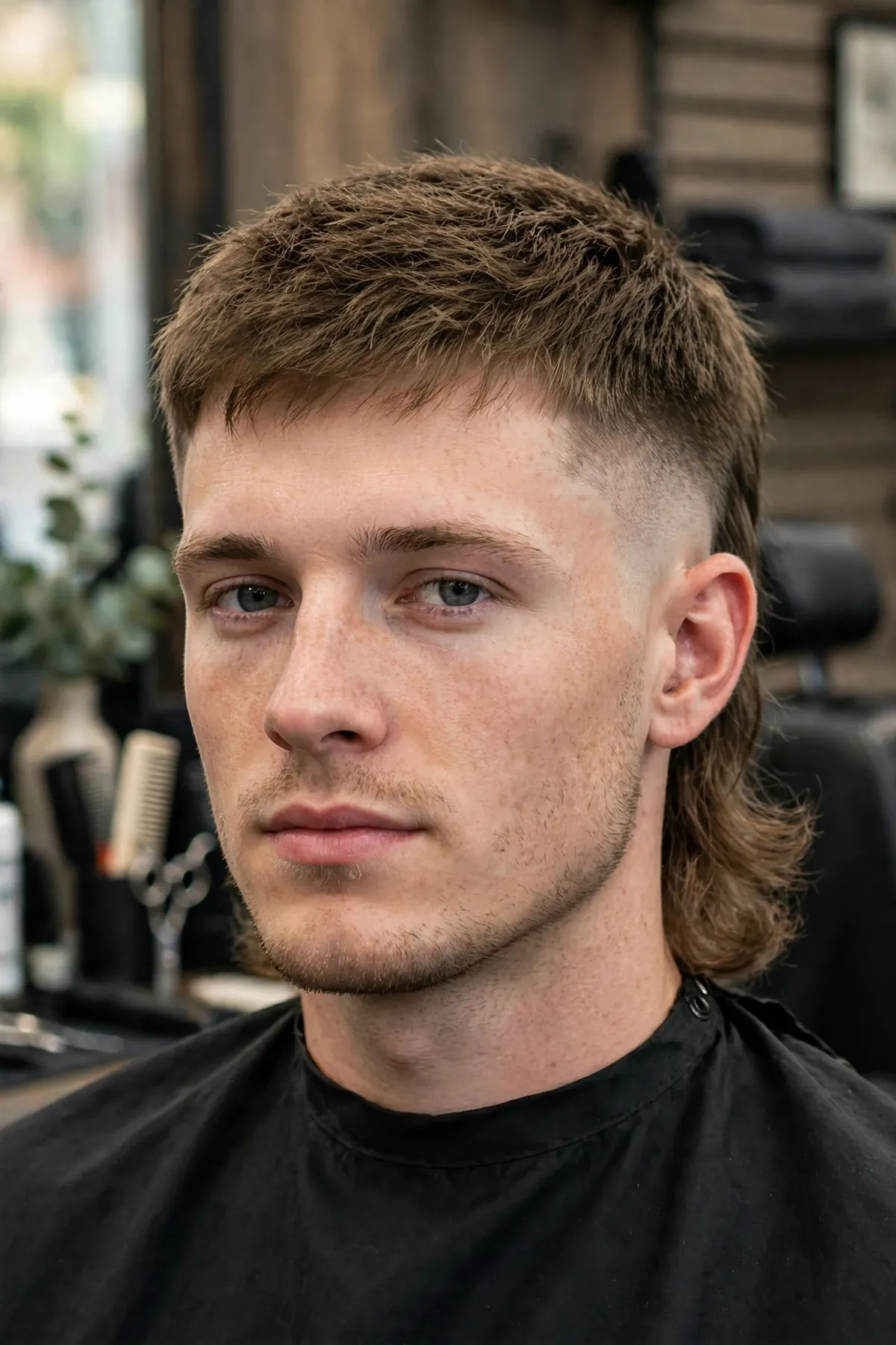 Mullet fade haircut with longer back and faded sides