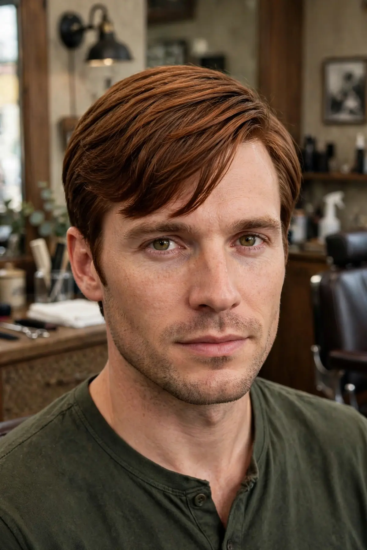 Mod side part haircut for men with neat side-parted mod length