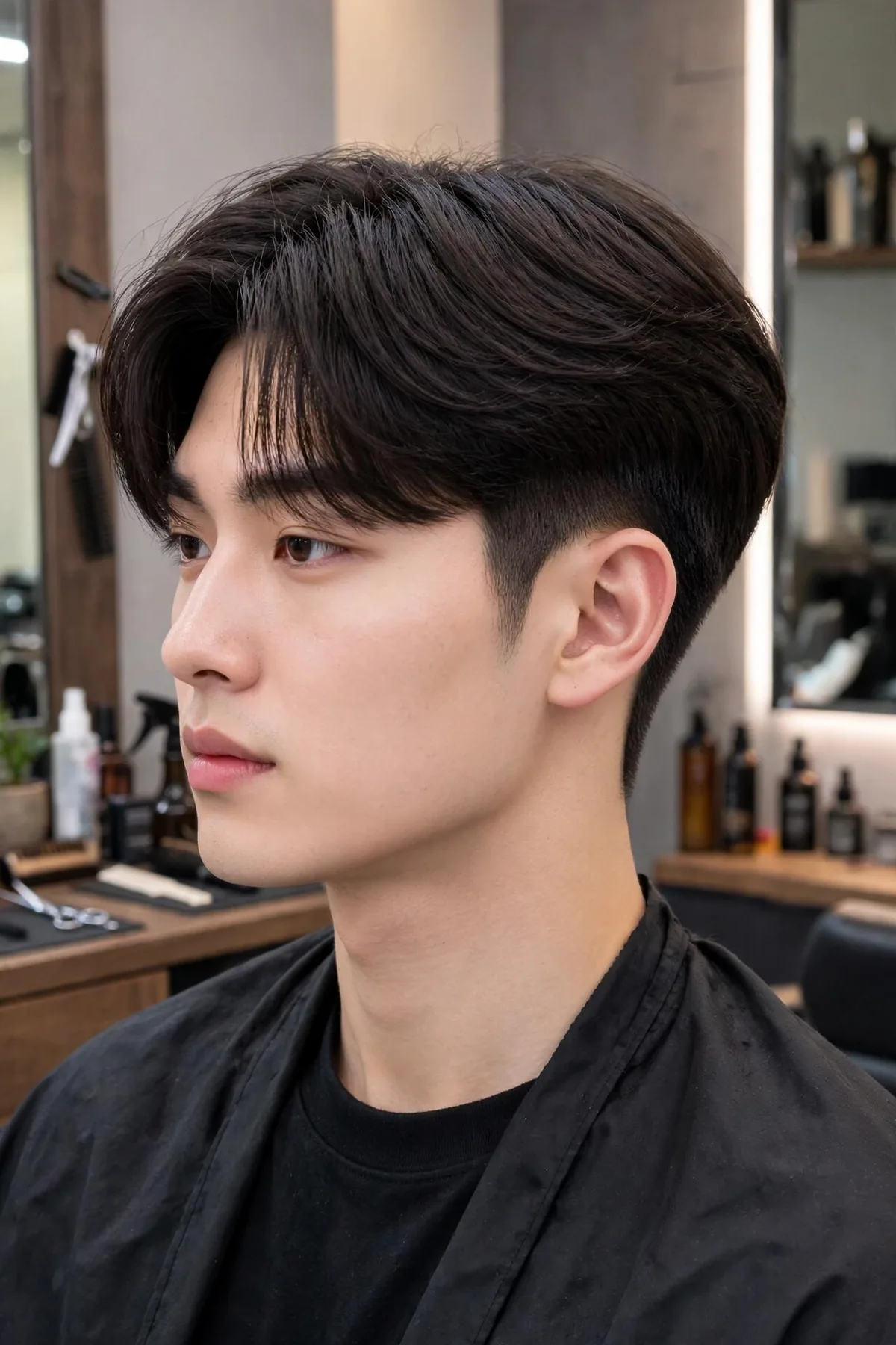 Two block undercut — long full top over a single-length undercut with short sides, a sharp two block haircut for men