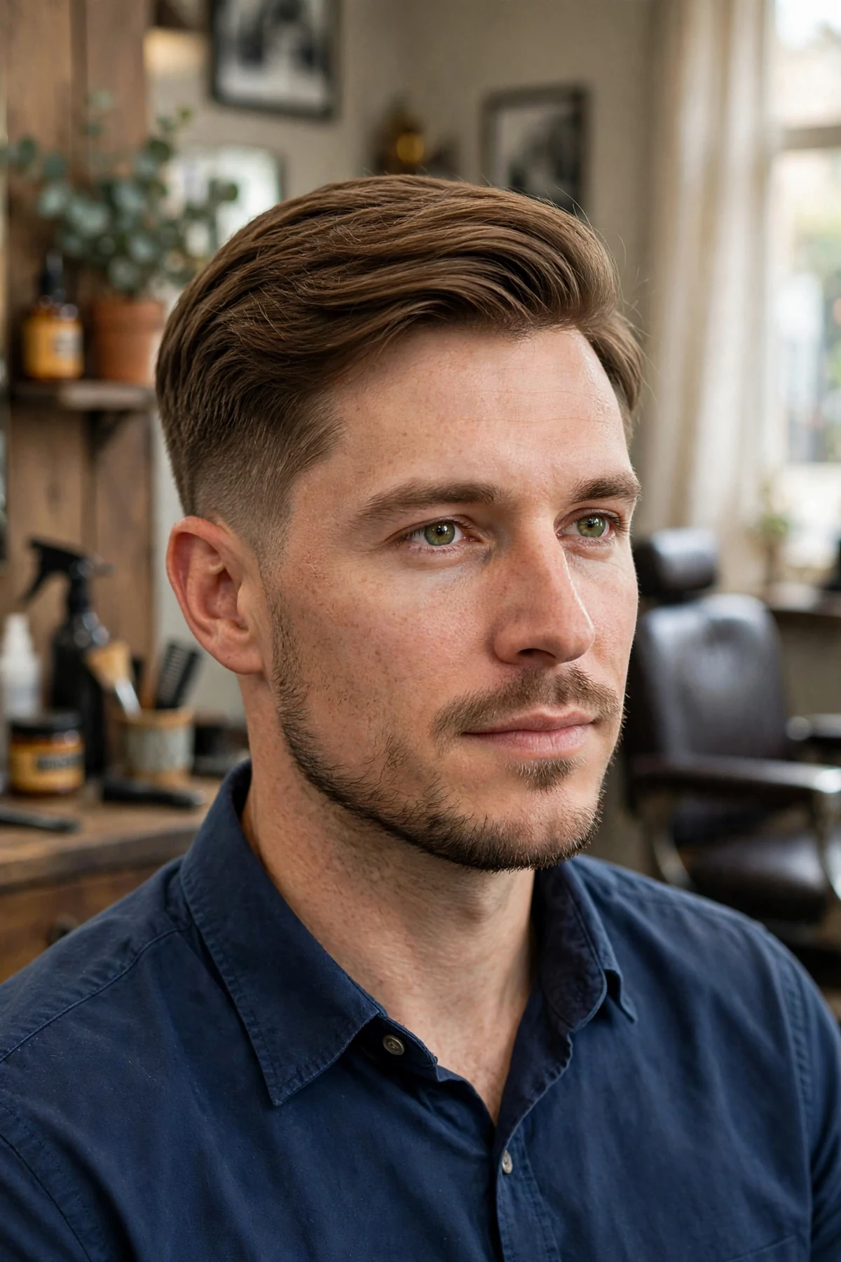 Soft undercut haircut for men — softly blended short sides with relaxed natural long top, gentle approachable men's undercut